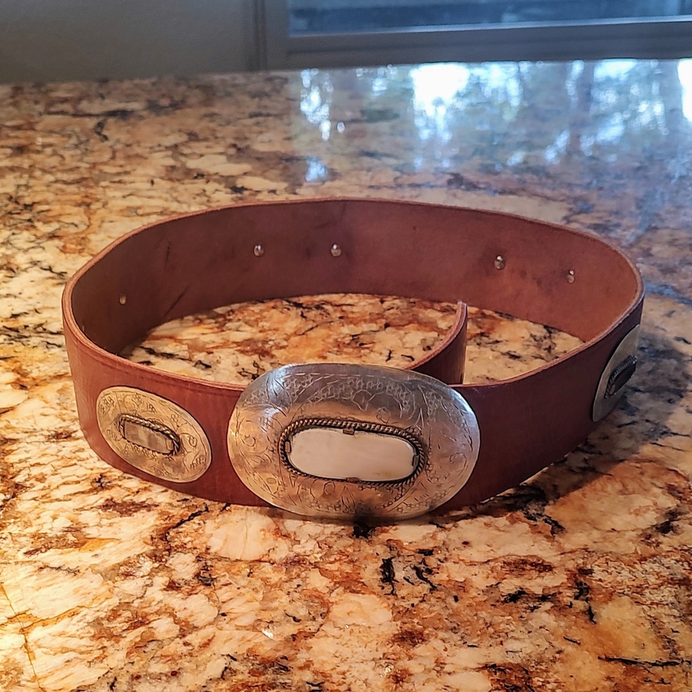 Chico's Brown Leather Belt with Silver-Tone Conchos - Picture 2 of 14